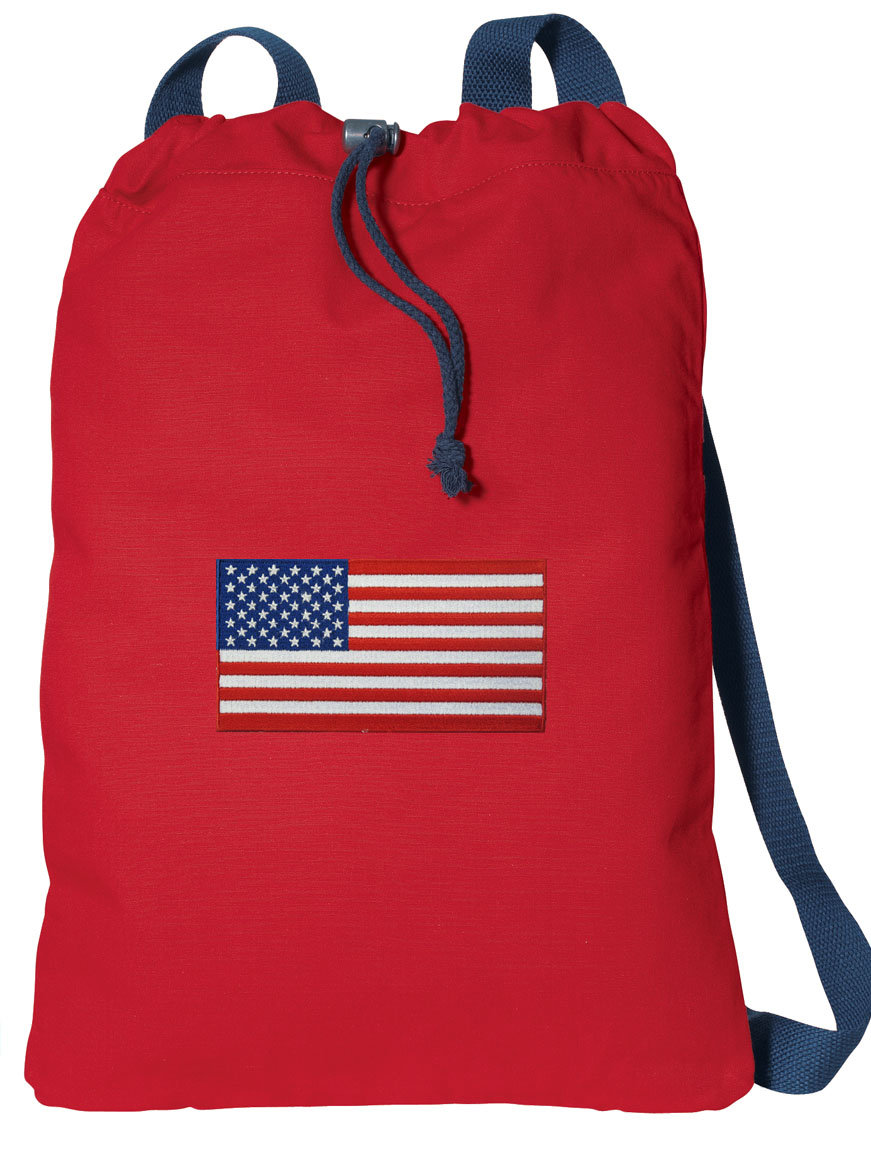 Canvas American Flag Drawstring Bag DELUXE USA Flag Backpack Cinch Pack for Him or Her - image 1 of 2