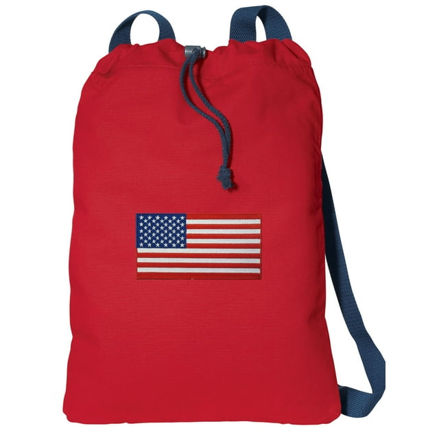 Canvas American Flag Drawstring Bag DELUXE USA Flag Backpack Cinch Pack for Him or Her