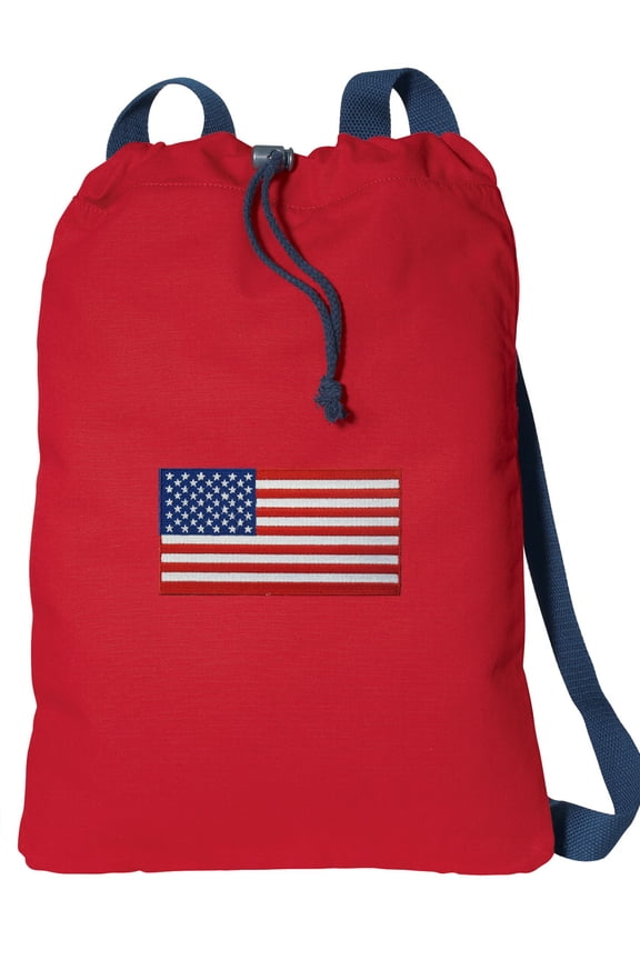 Canvas American Flag Drawstring Bag DELUXE USA Flag Backpack Cinch Pack for Him or Her