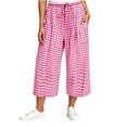 thumbnail image 2 of Linen Pants Women Elastic Waist Plaid Barrel Capris with Pockets Summer Beach Boho Harem Pants Soft Gingham Trousers Pink 2XL, 2 of 5