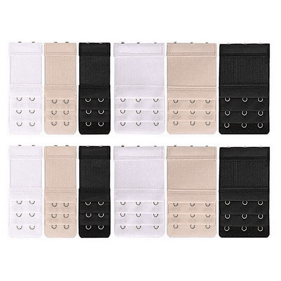 Haobase 12 Pcs Women's Bra Extenders 3 Hook / 2 Hook 3 Row Comfortable Stretchy Bra Extension Strap