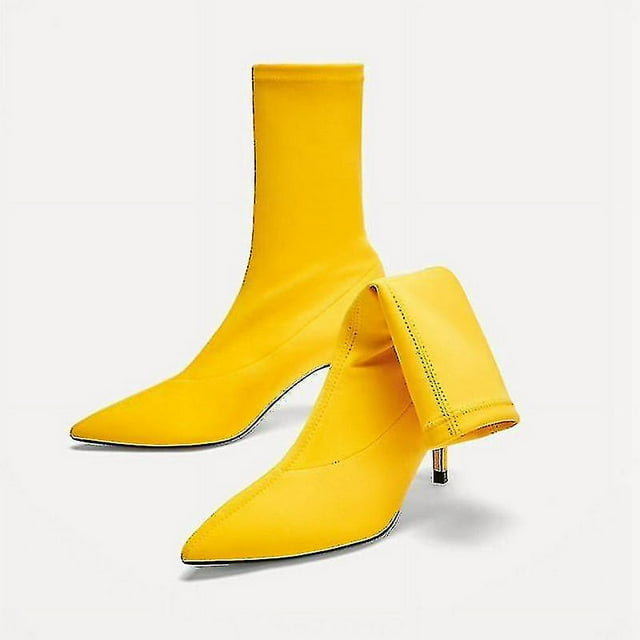 Bottes Chaussettes Femme Automne Tissu Extensible Talons Hauts Bout Pointu Bottines Escarpins Stiletto Chaussures Femme