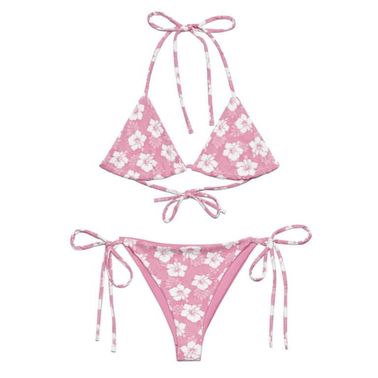 Pink Hibiscus Triangle Bikini Set – Floral 2‑Piece Swimsuit, Cute