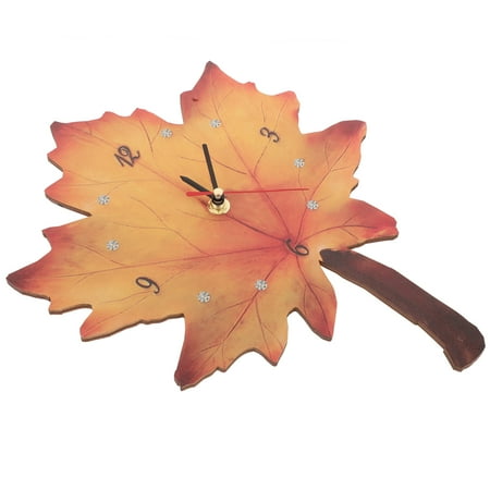COSMOBETTY 1Set Yellow Maple Leaf Shape Wall Clock Decorative Hanging Clock for Dining Room Home