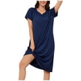 thumbnail image 2 of dazeni Oversized Sleep Dress for Women Short Sleeve Nightgown with Pockets Loose Casual Crewneck Nightdress Soft Loungewers House Dress Navy XL, 2 of 9