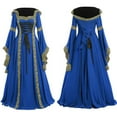thumbnail image 2 of ZVAVZ Womens Vintage Medieval Dress Casual Renaissance Costume Hooded Retro Lace up Long Sleeve Party Cocktail DressGothic Gown Light Blue,XL, 2 of 6