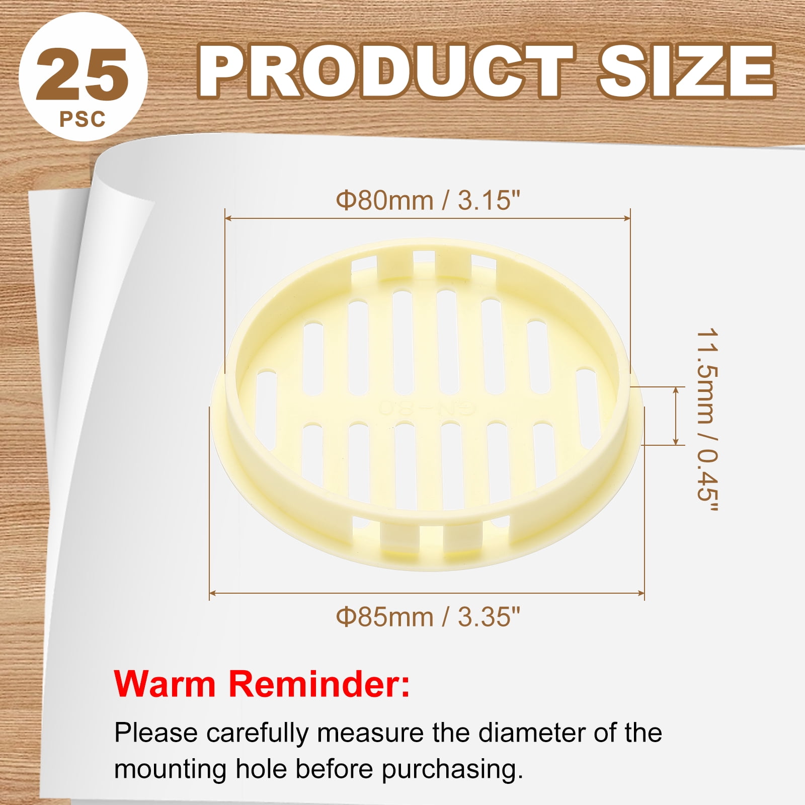 Uxcell 25pcs Round Cabinet Vent 3.15" (80mm Openings) Plastic Circular Soffit Exhaust Vent Soffit Louver Vent Mesh Hole for Bathroom Home Office Kitchen Cabinet Wardrobe, Yellow