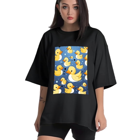 Plus Size Shirt for Women Black Tops for Women Short Sleeves Shirt for Women Cute Ducks T Shirt Crewneck Shirt for Women XS
