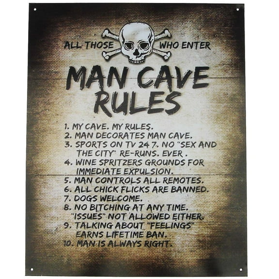 Tin Metal Skull&Crossbones MAN CAVE RULES Sign Garage/Pub/Bar/Tavern Wall Decor