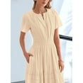 thumbnail image 5 of Womens Summer Casual Midi Maxi Dresses Light-Weight Short Sleeve V Neck Elastic Waist Boho Beach Dress Pockets  L, 5 of 6