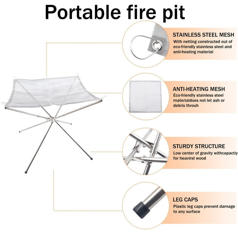 Portable Fire Pit Outdoor, Foldable Camping Fire Pit, Steel Mesh Fire Pits Fireplace with Carry Bag for Camping, Patio, Backyard and Garden Portable Fire Pit Outdoor, Foldable Camping Fire Pit, Steel Mesh Fire Pits Fireplace with Carry Bag for Camping, Patio, Backyard and Garden