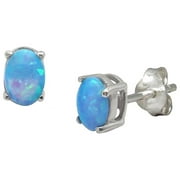 October Birthday! BlueLab-Created Opal and Sterling Silver Studs