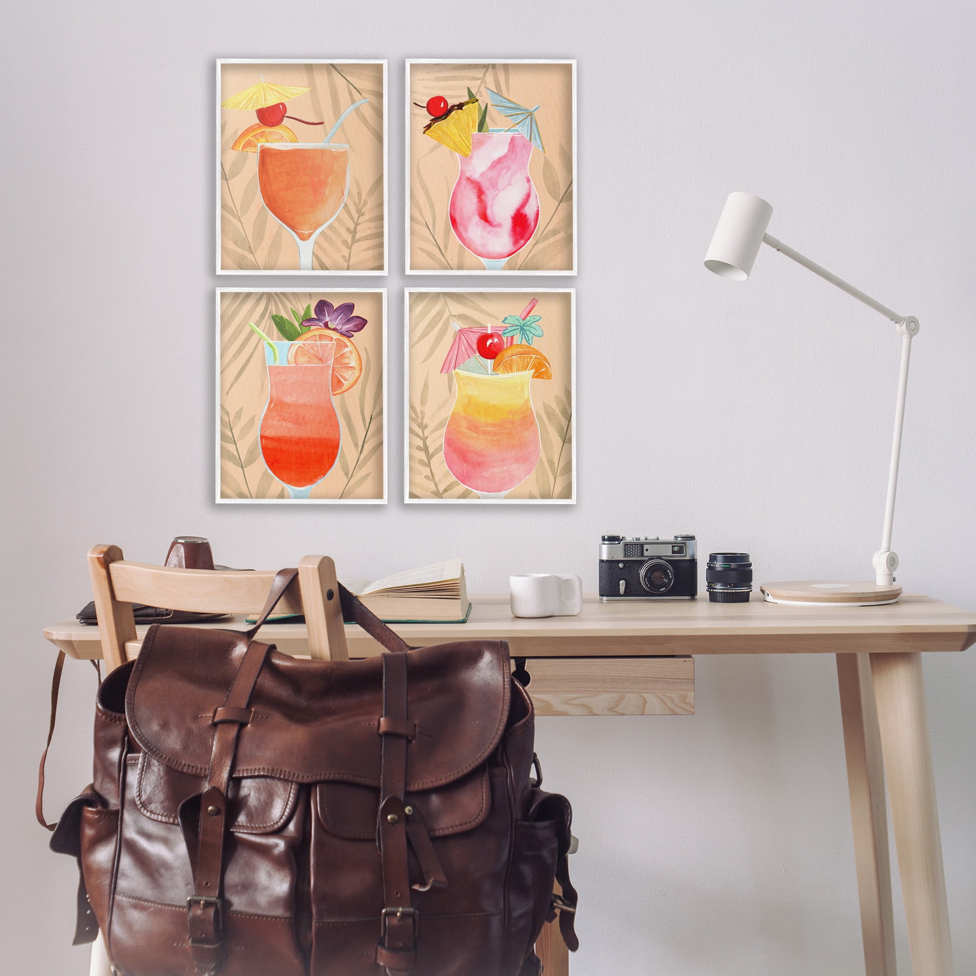 Stupell Industries Tropical Fruit Cocktails Food & Beverage Painting White Framed Art Print Wall Art, 11 x 14, Set of 4