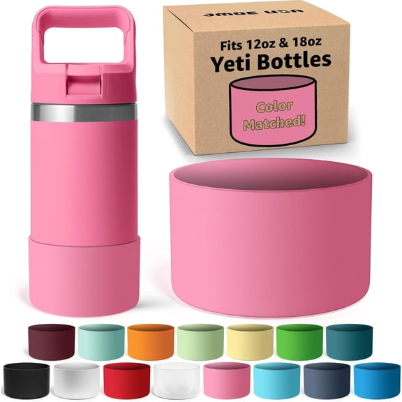 Jmoe USA Silicone Boot for Yeti Rambler Jr 12oz and 18oz Bottle | 2mm Sleeve | Anti-Slip Boot | Protector for the Bottom of your Bottle | Protects Against Damage | BPA Free Silicone (Pink)