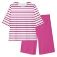 thumbnail image 4 of HaiMao Girls Summer Clothes Clearance, Striped Crewneck Oversized Slouchy T-Shirt Top + Biker Shorts 2Pcs Summer Outfits Pink 12 Years, 4 of 9