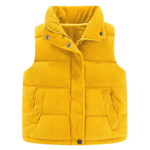 IWRICH Girls Corduroy down Vest Kids Winter Warm Quilted Jacket Toddlers Sleeveless Coat Outerwear Yellow 90