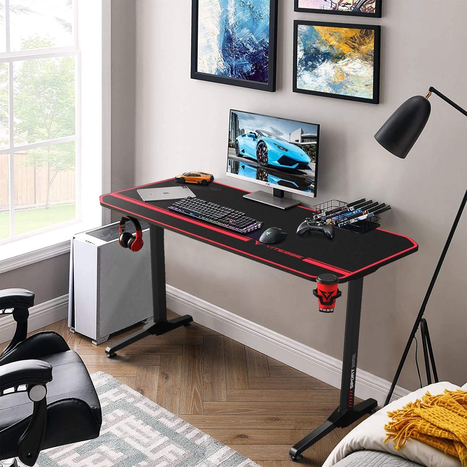 VIT 55 Inch Ergonomic Gaming Desk, T Shaped Office PC Computer Desk ...