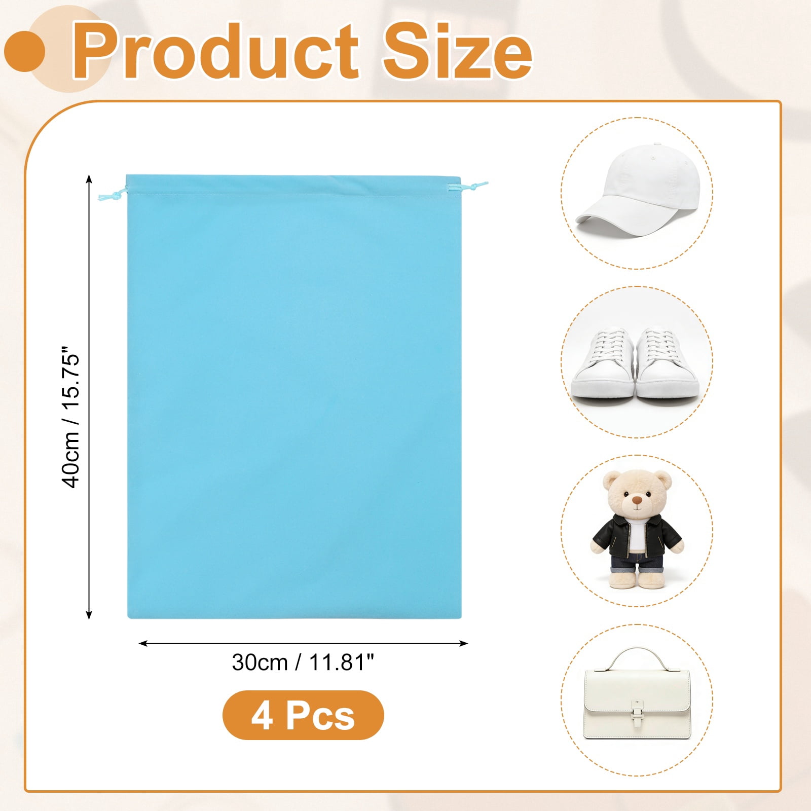 Uxcell Cloth Shoe Bags for Travel, Flannel Pouch with Drawstring Closure Washable Breathable Cotton Fabric, 15.8x11.8" & 4 Pcs & Light Blue- Fit for (Men Women/Luggage/Storage)