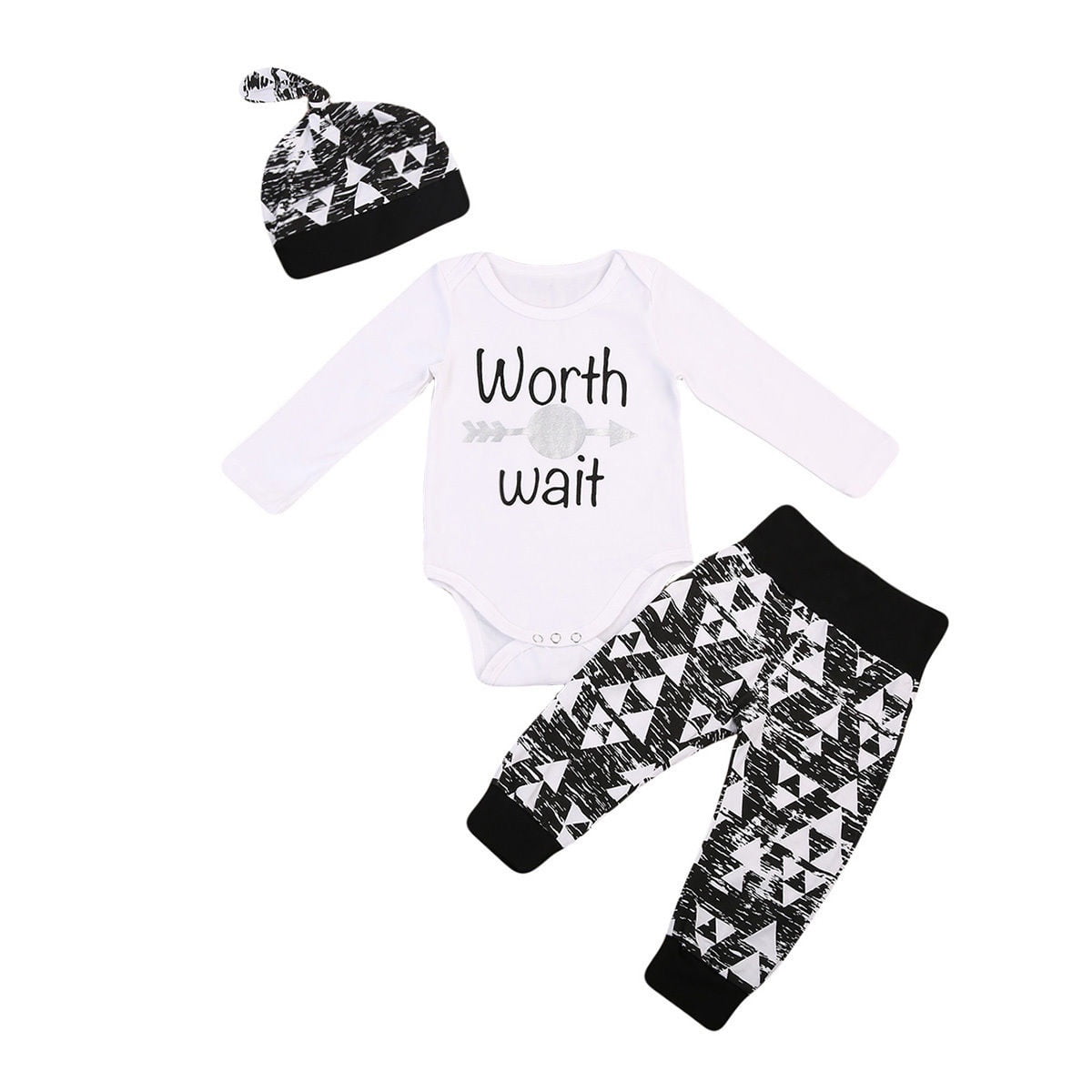 USA Stock 3Pcs Newborn Baby Boy Romper Tops+Long Pants Hat Outfits Clothes 0-18M