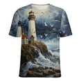 thumbnail image 5 of Lighthouse Sunrise Coast Scenery Pale Blue Tan T Shirts Basic T-Shirt Short Sleeve Ladies Tee Shirt Summer Graphic Clothing, 5 of 6