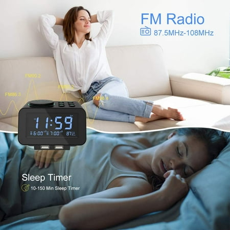 Digital Alarm Clock Radio - 0-100% Dimmer, Dual Alarm with Weekday 
