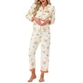 thumbnail image 2 of Conjunto de pijama de maternidad para mujeres, algodón, floral, leopardo, de manga larga, pantalones con cintura elástica, ropa de descanso para la lactancia, color amarillo, 2 of 6