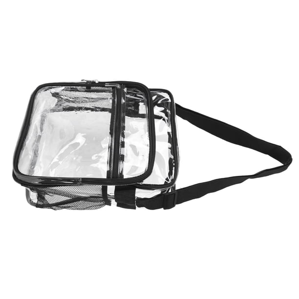 Bolso Bandolera Transparente Impermeable - PVC 21x21x7.5 Cm - Con Correa Ajustable 70-135 Cm - Negro Transparente + Correa Blanca