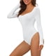 thumbnail image 3 of INSPIRAR CHIC Body de Manga Larga para Mujeres Shapewear Ajuste Slim Cuello Cuadrado Leotardo Mono Tops XL Blanco, 3 of 4