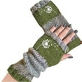 thumbnail image 2 of Knit Fingerless Gloves for Women, Cute Embroidery Splicing Womens Knitted Glove, Warm Cozy Winter Vintage Green One Size, 2 of 3