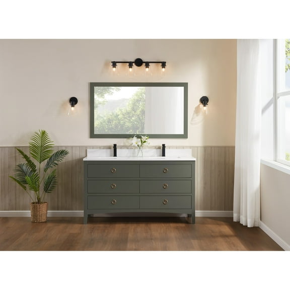 Legion Furniture WS2518-60-PG 60 in. Pewter Green Finish Solid Wood Sink Vanity, 1 ft. Artificial Stone Top