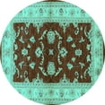 thumbnail image 1 of Ahgly Company Machine Washable Indoor Round Oriental Turquoise Blue Industrial Area Rugs, 4' Round, 1 of 4