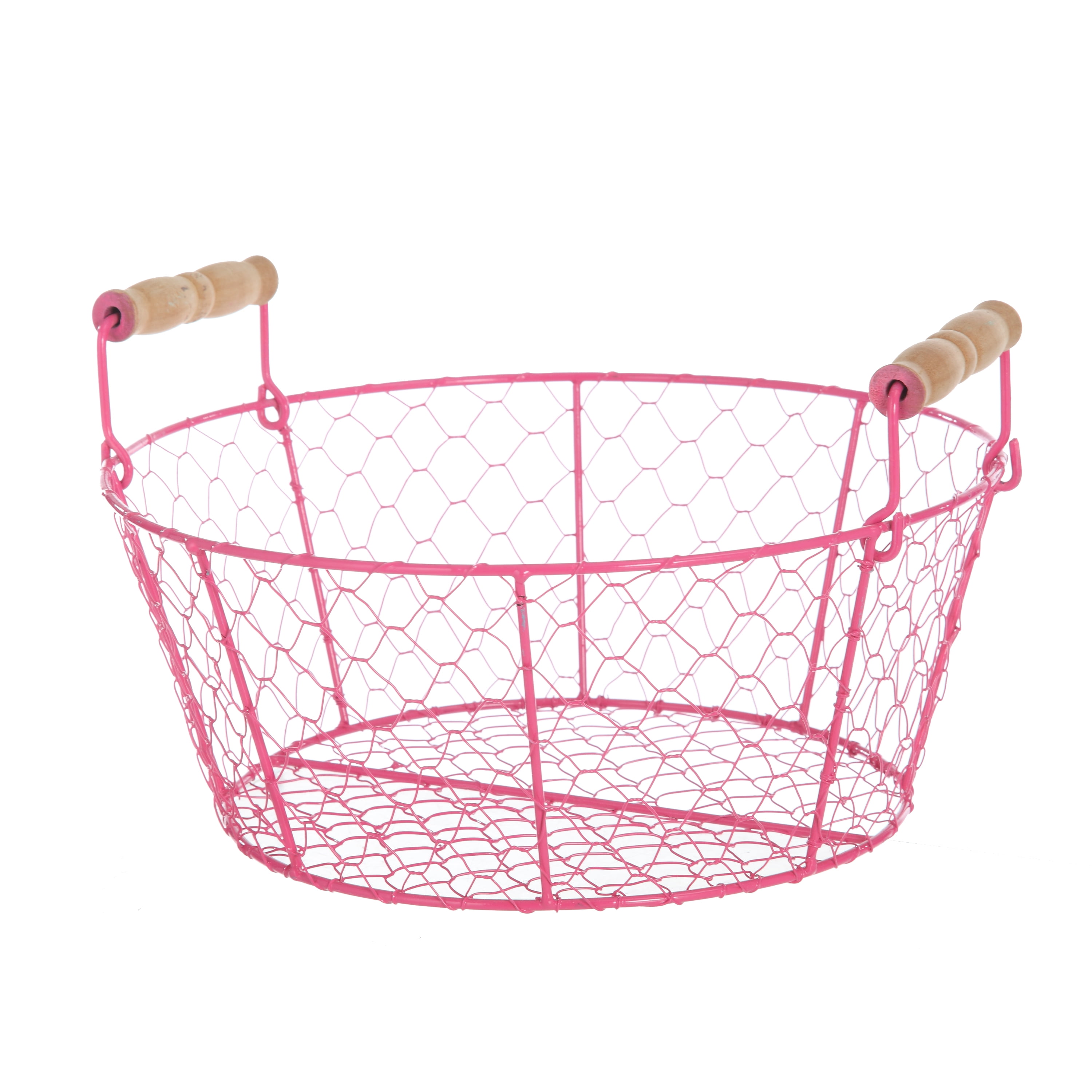 Pink Wire Basket with Wood Handle, 1 Each