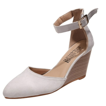 

Mzoazpie Ladies Fashion Closed Toe Water Sandals for Women Solid Suede Pointed Wedge Born inlet Sandals for Women Heel Thick Bottom Buckle Womens Wedges Sandals