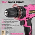 thumbnail image 3 of Pink Cordless Drill Set, 20V Lithium-ion Power Drill Set with LED Light and Magnetic Holder, 3/8-Inch Keyless Chuck, 18+1 Torque Settings, Electric Cordless Drill Set with Battery and Charger, 3 of 4