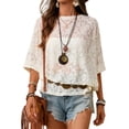 thumbnail image 2 of Gynyvoja Women'S See Through Sheer Lace Summer Tops Crew Neck Short Sleeve T-Shirts White M, 2 of 8