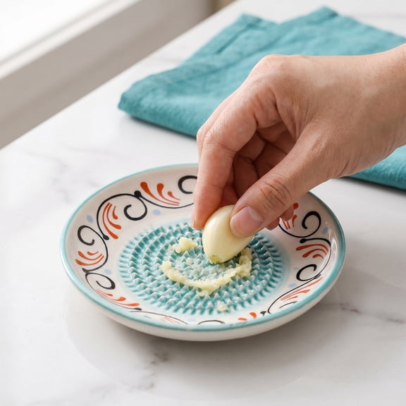 Ceramic Garlic Grater Plate, Multi-Purpose Grater Dish for Ginger Cheese