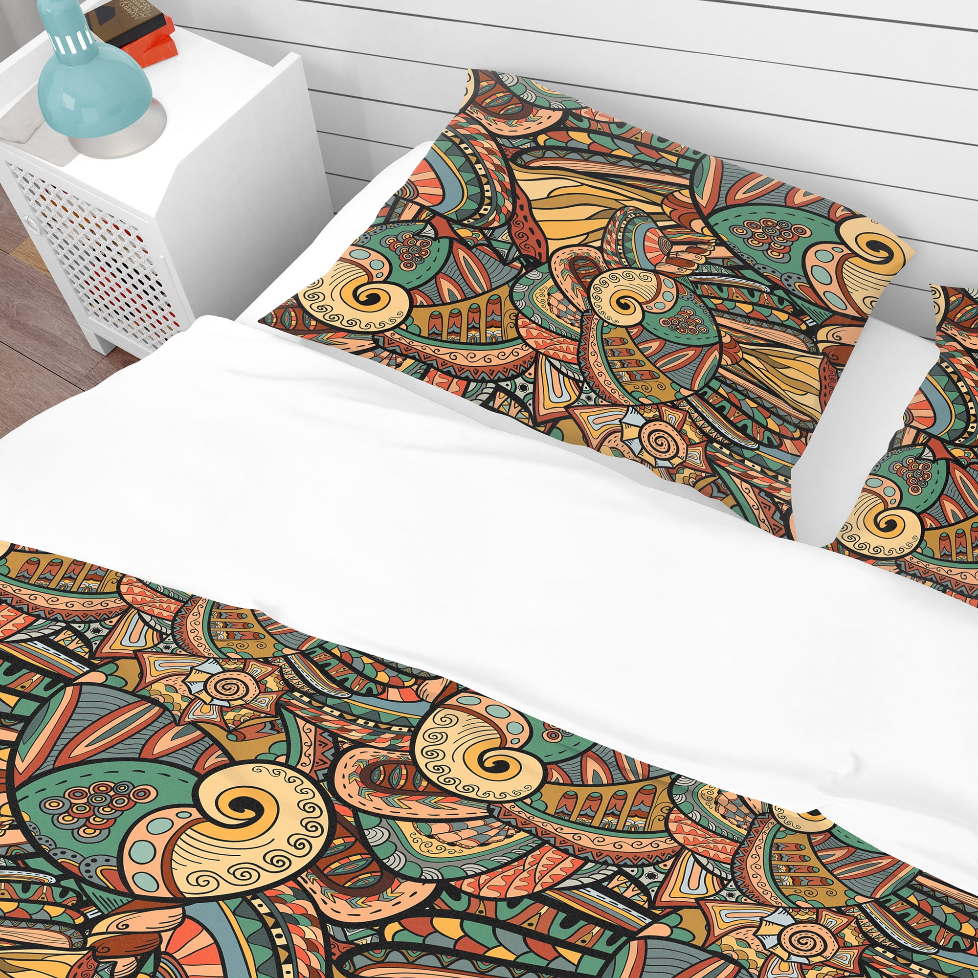 Designart 'Abstract Pattern with Marine Inhabitants' Bohemian & Eclectic Duvet Cover Set