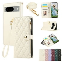 for Google Pixel 9A Wallet Case with Zipper Pocket Card Holder & Crossbody Lanyard Strap & Wrist Strap, Flip Stand PU Leather Magnetic Folio Purse Case for Google Pixel 9A, Beige