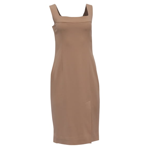 Pre-Owned Dolce & Gabbana Square-Neck Sleeveless Midi Dress in Beige Viscose