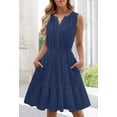 thumbnail image 5 of Merokeety Summer Dress for Women V Neck Flowy Vacation Mini Dress with Pockets Navy m, 5 of 6