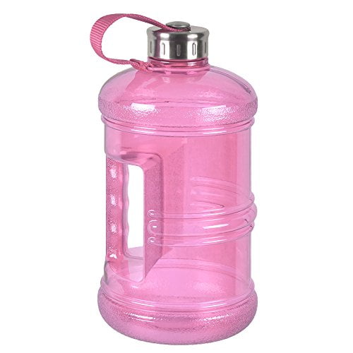 BPA Free Plastic Water Bottle w/ Hand Handle and Stainless Steel Cap 