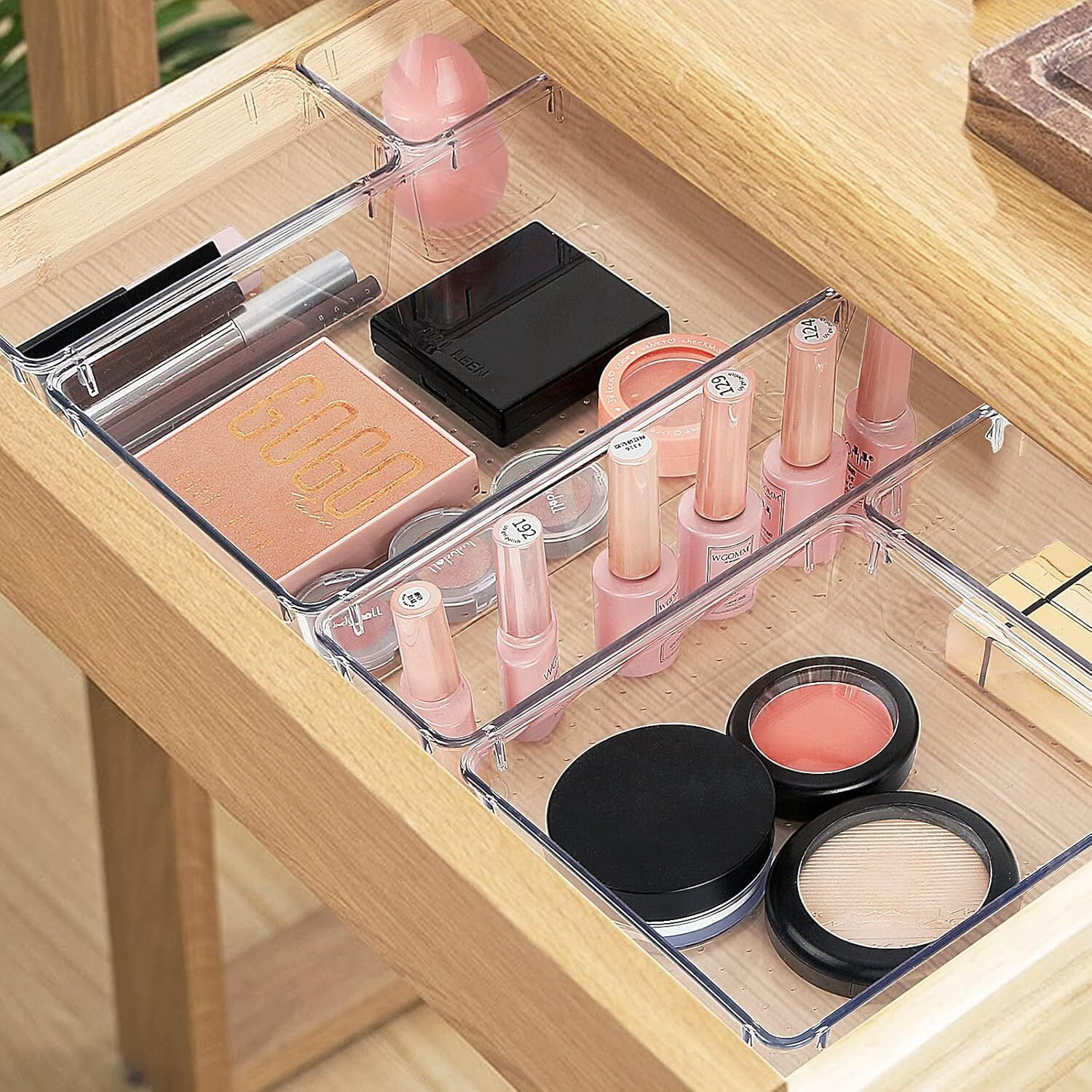 GoXteam Drawer Organizer, 8 Pack Large Clear Plastic Kitchen Drawer Organizers Set, 1 Size Versatile Bathroom and Vanity Drawer Organizer Trays, Storage Bins for Makeup, Bedroom, Kitchen Utensils