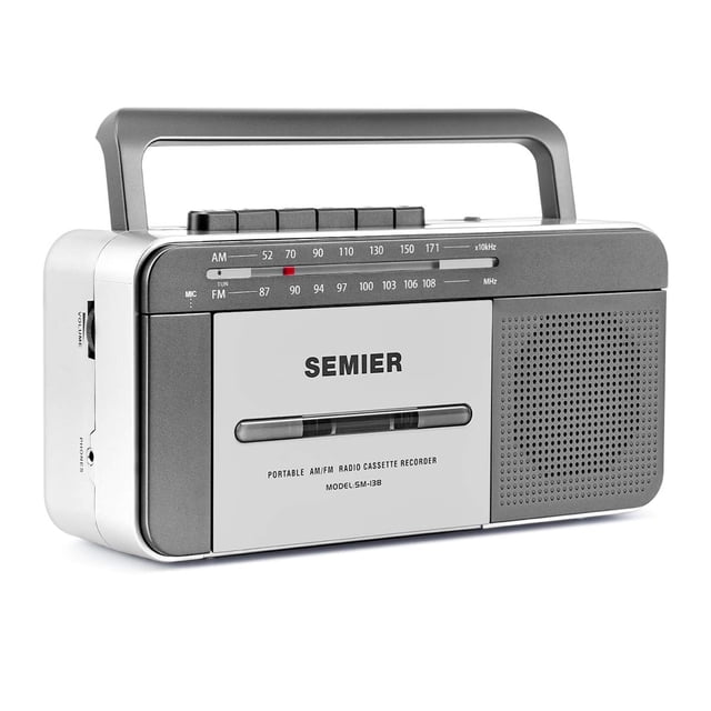 Reproductor de casetes SEMIER Retro Boombox Radio AM/FM estéreo