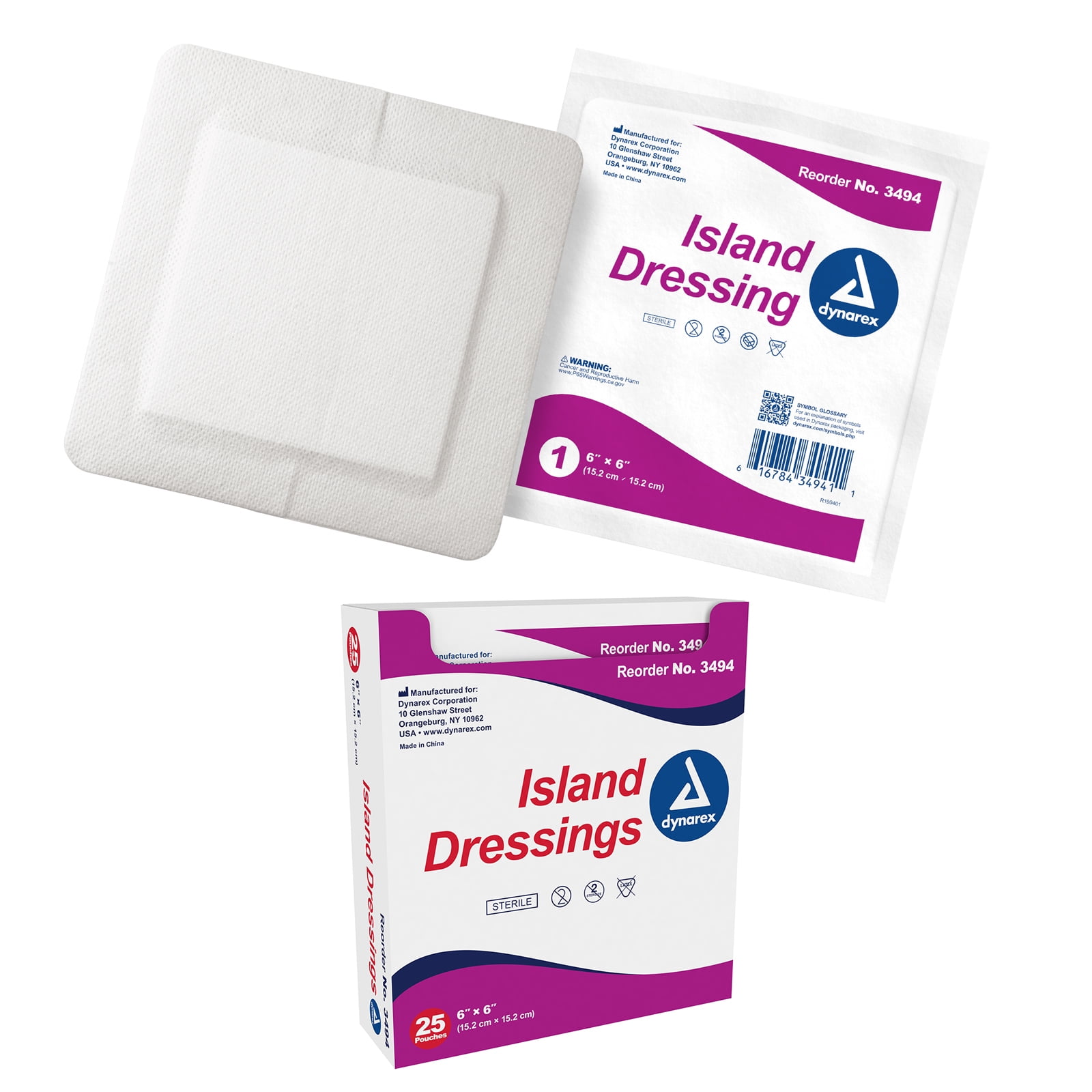 Dynarex Island Dressings – Sterile, Wound or Blister Dressing, Individually Packaged, Highly Absorbent Bandage Dressing, Adhesive Border, White, 6” x 6”- 1 Box of 25 Sterile Island Dressings