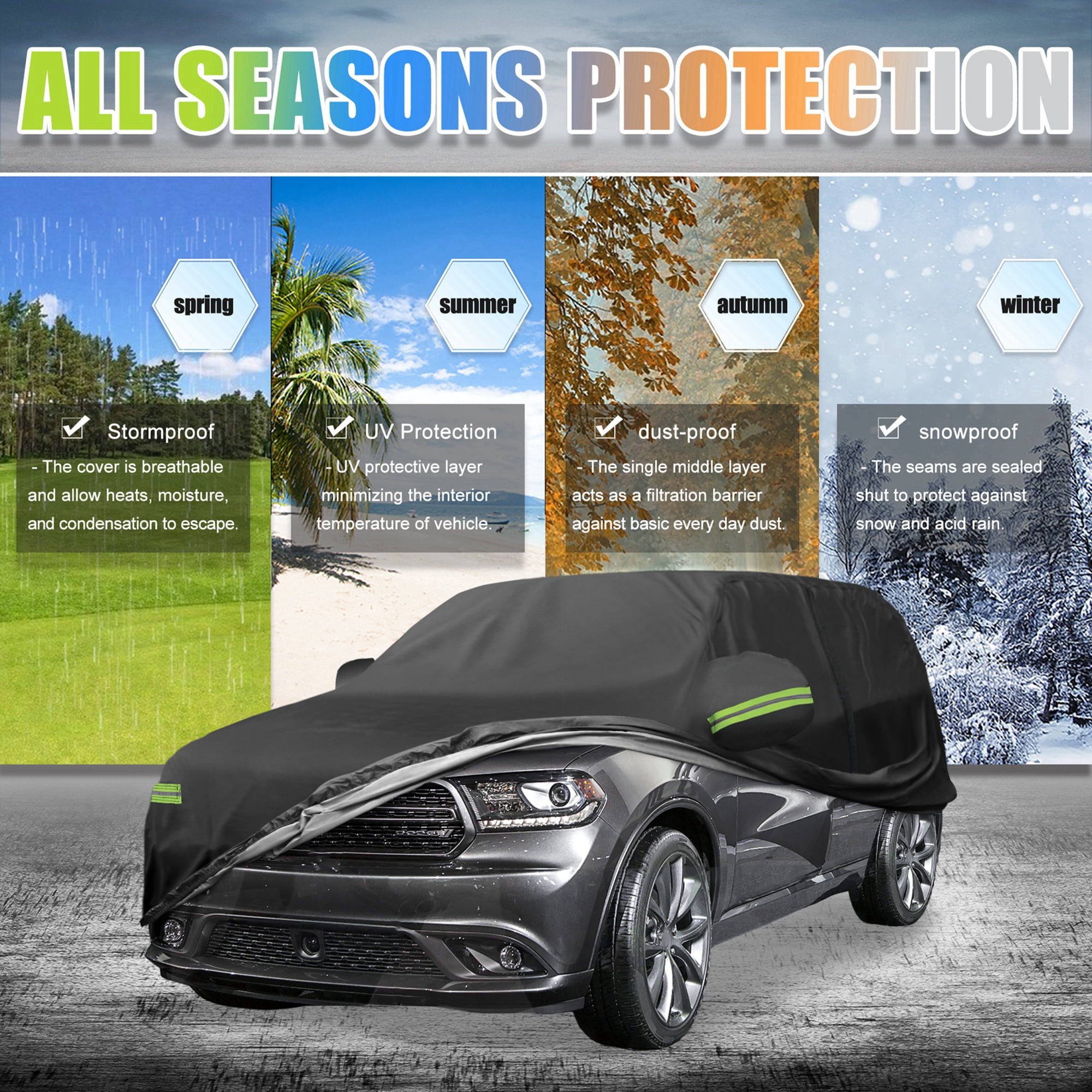Unique Bargains Waterproof Car Cover for Dodge Durango 2011-2023 Weather Protection Black