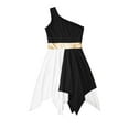 thumbnail image 5 of Mufeng Kids Girls Liturgical Praise Dance Dress One Shoulder Color Block Tunic Dress Worship Costume Black 10, 5 of 7