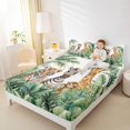 thumbnail image 3 of Castle Fairy Watercolor Jungle Animal Zebra Giraffe Monkey King Sheets 4pcs,Tropical Palm Leaves Bedding,Green Pink,1 Fitted Sheet, 1 Flat Sheet and 2 Pillowcases, 3 of 6