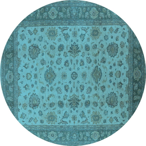 Ahgly Company Indoor Round Oriental Light Blue Industrial Area Rugs, 8' Round