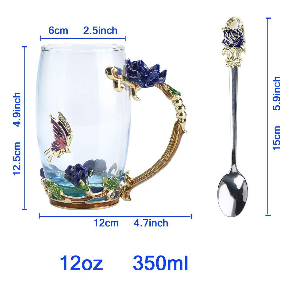 Sister. PPEA Enamel Rose Crystal Lead-Free Glass Tea Cup with Spoon Set Present for The Christmas Grandma Valentines Day.Best Present for Mother Girlfriend