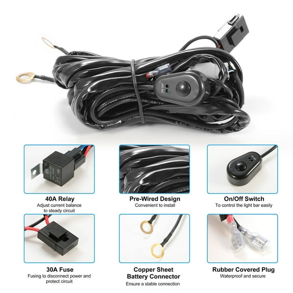 Universal Fitment Light Bar Accessories, iMounTEK LED Light Bar Wiring Harness Kit, 280W 12V 40A Power Relay Fuse On/Off Switch, 10ft